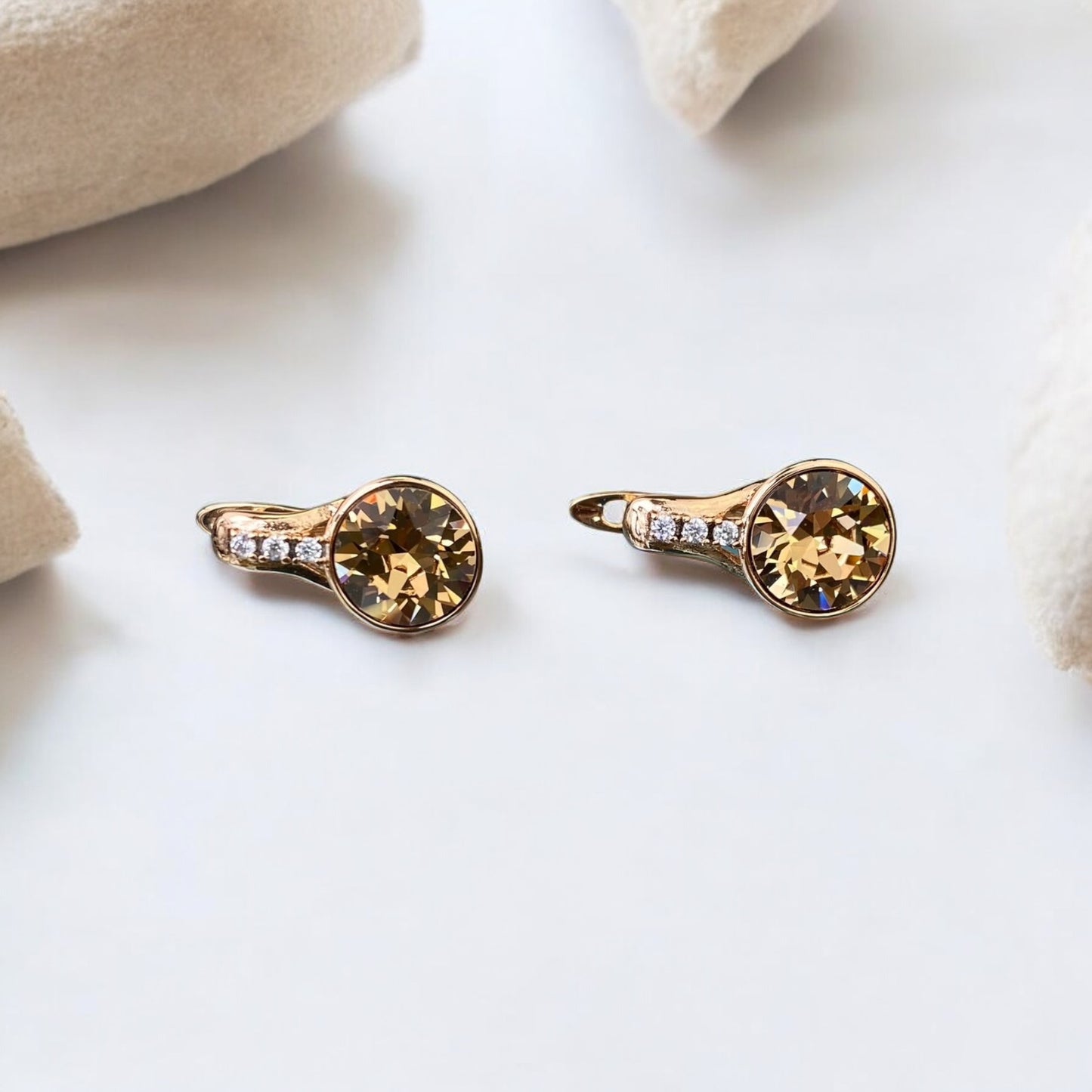 Gold Plated Stainless Steel Earrings with yellow decorative crystals