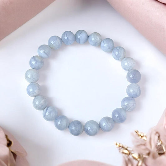 Zilā Halcedona rokassprādze (Halcedons, 10mm)