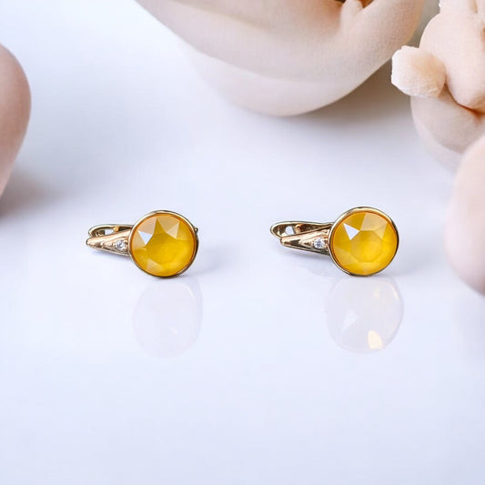 Gold Plated Stainless Steel Earrings with yellow decorative crystal