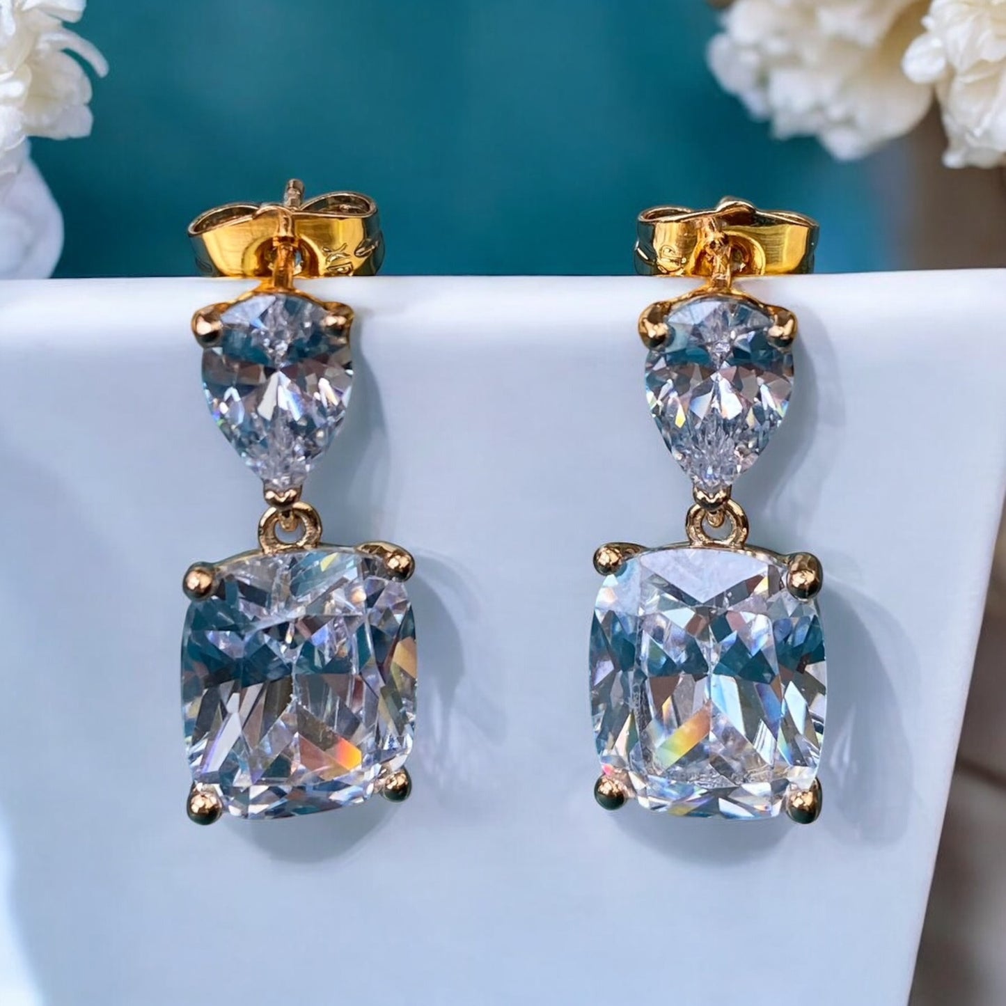 Gold Plated Stainless Steel Earrings with decorative crystals