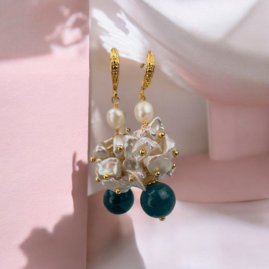 Upes pērļu un Kianīta auskari (Upes pērles, Kianīts)