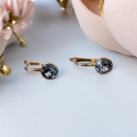 Gold Plated Stainless Steel Earrings with light blue decorative crystal