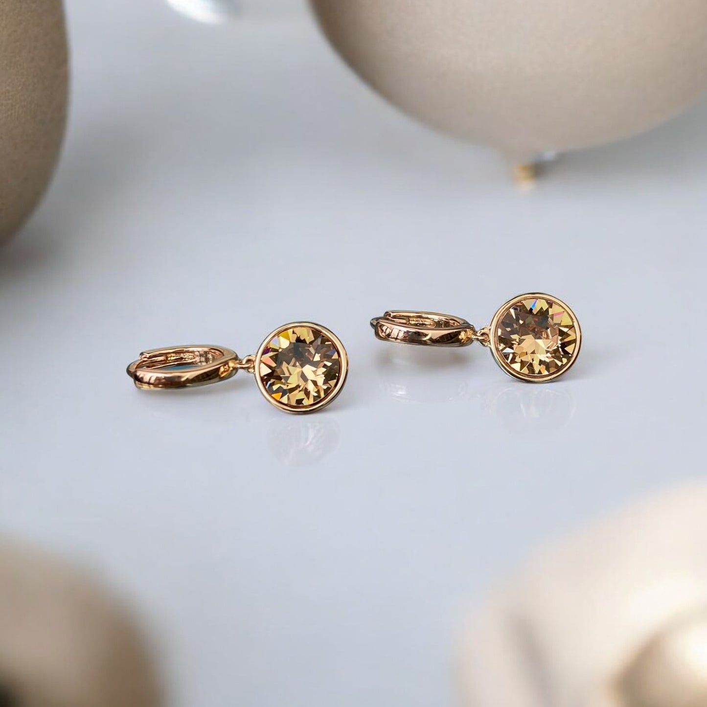 Gold Plated Stainless Steel Earrings-rings with decorative yellow crystal