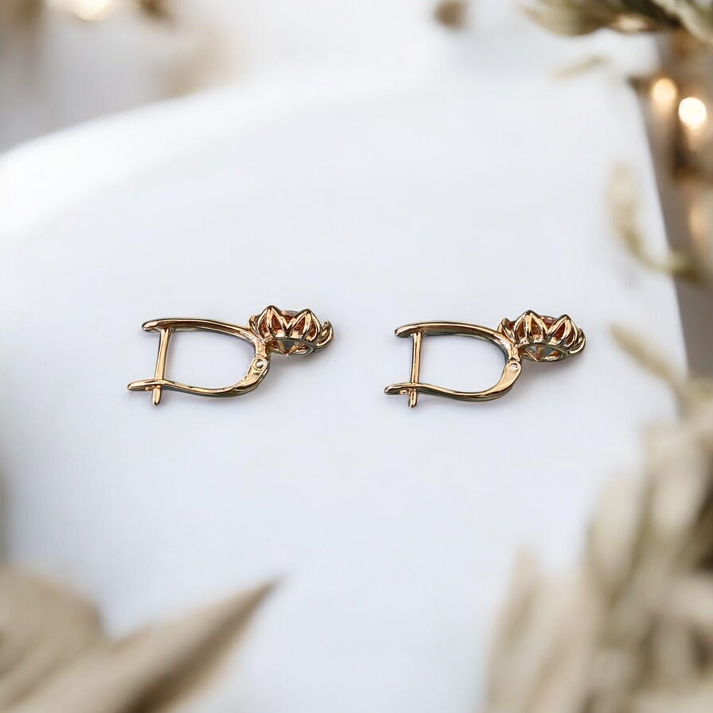 Gold Plated Stainless Steel Earrings with decorative yellow crystal