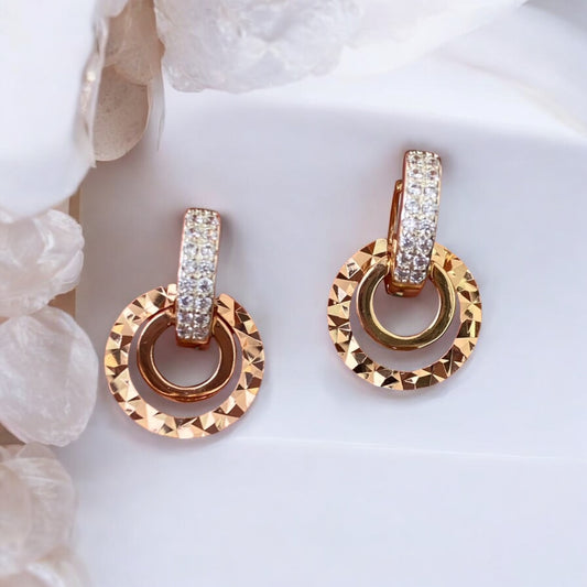 Gold Plated Stainless Steel Earrings-rings with decorative crystals