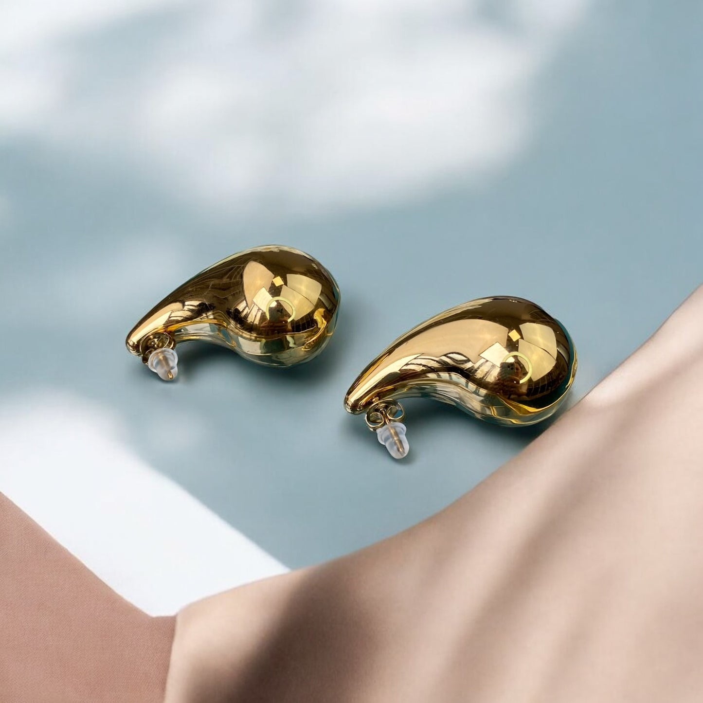 Gold Plated Stainless Steel Teardrop Earrings (size-L)