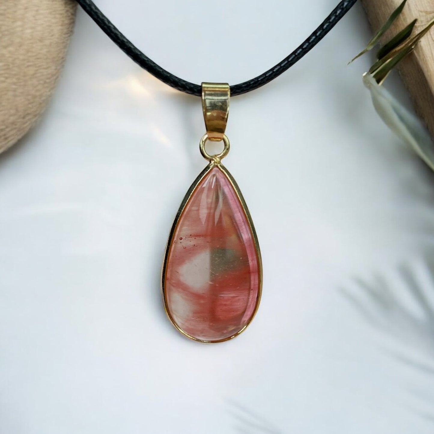 Cherry Quartz Glass pendant (Cherry Quartz is an artificially created crystal)
