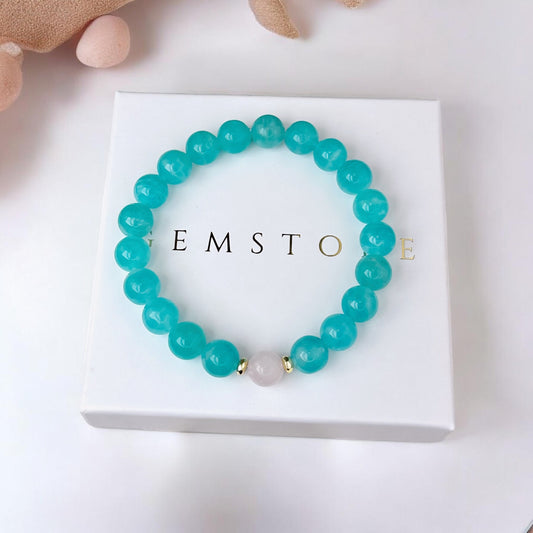 Amazonīta un Rozā Kvarca rokassprādze (Amazonīts, Rozā Kvarcs 8mm. Mieram, pašapziņai un mīlestībai.)