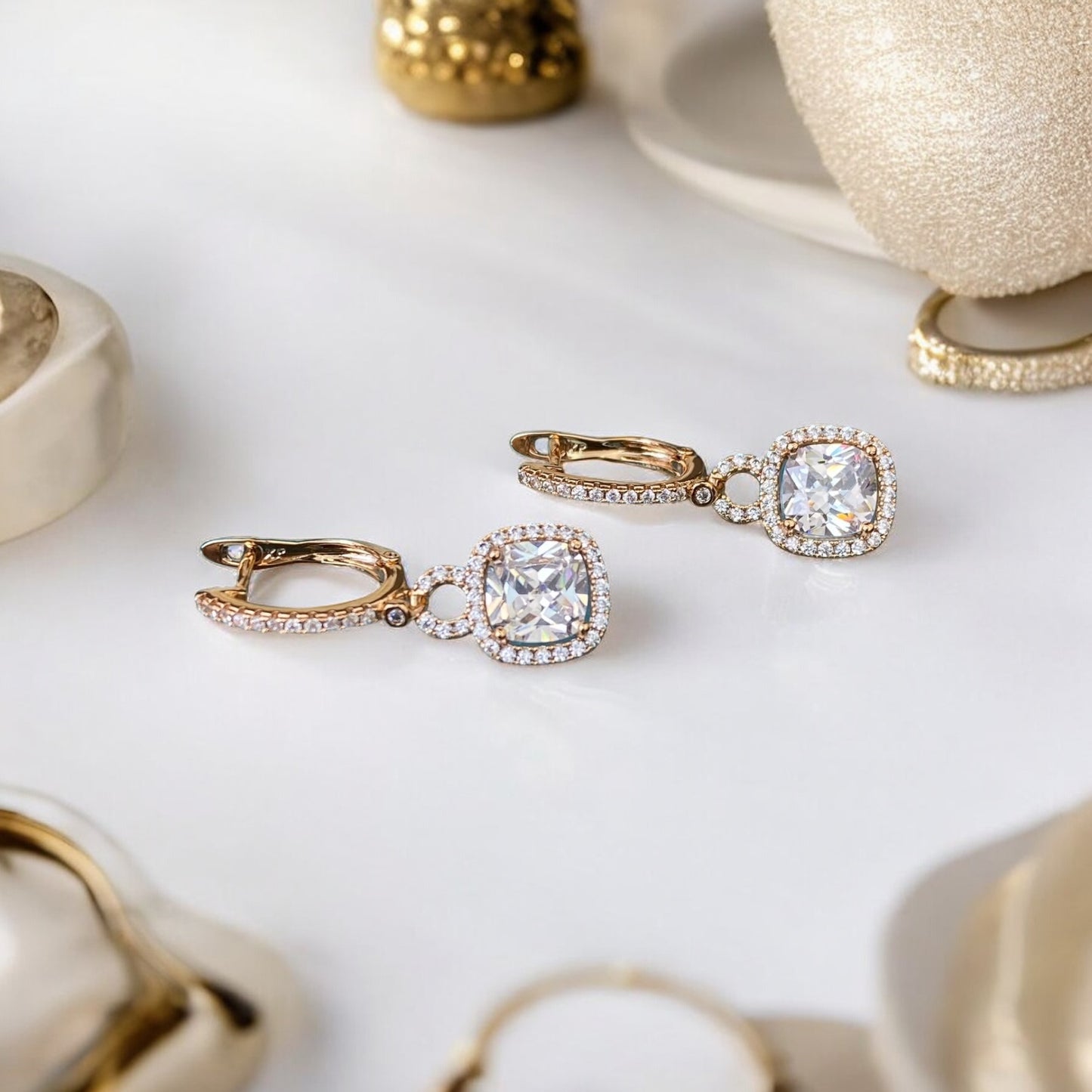 Gold Plated Stainless Steel Earrings with decorative crystals