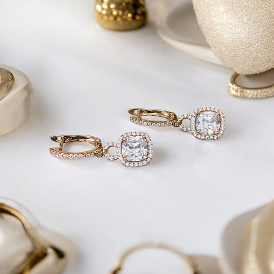 Gold Plated Stainless Steel Earrings with decorative crystals