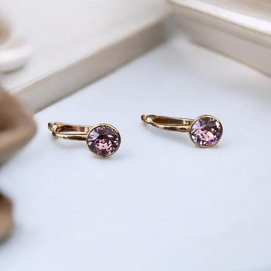 Gold Plated Stainless Steel Earrings with pale pink decorative crystal