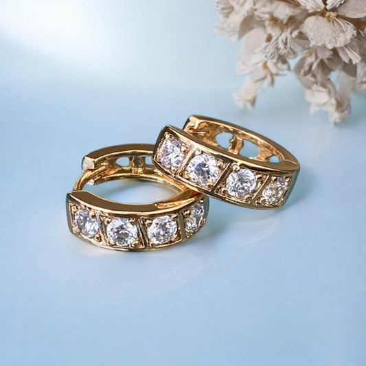 Gold Plated Stainless Steel Earrings-rings with decorative crystals