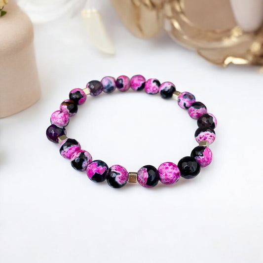 Uguns Ahāta rokassprādze (Ahāts tonēts , slīpēta forma, 8mm)