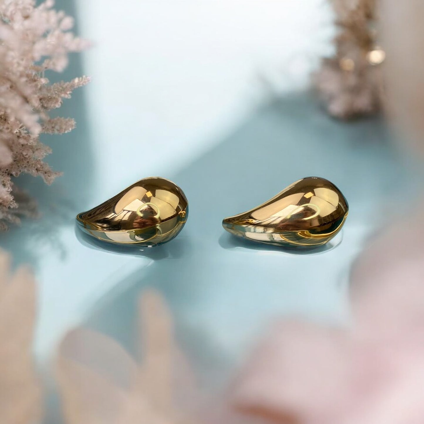 Gold Plated Stainless Steel Teardrop Earrings (size-L)