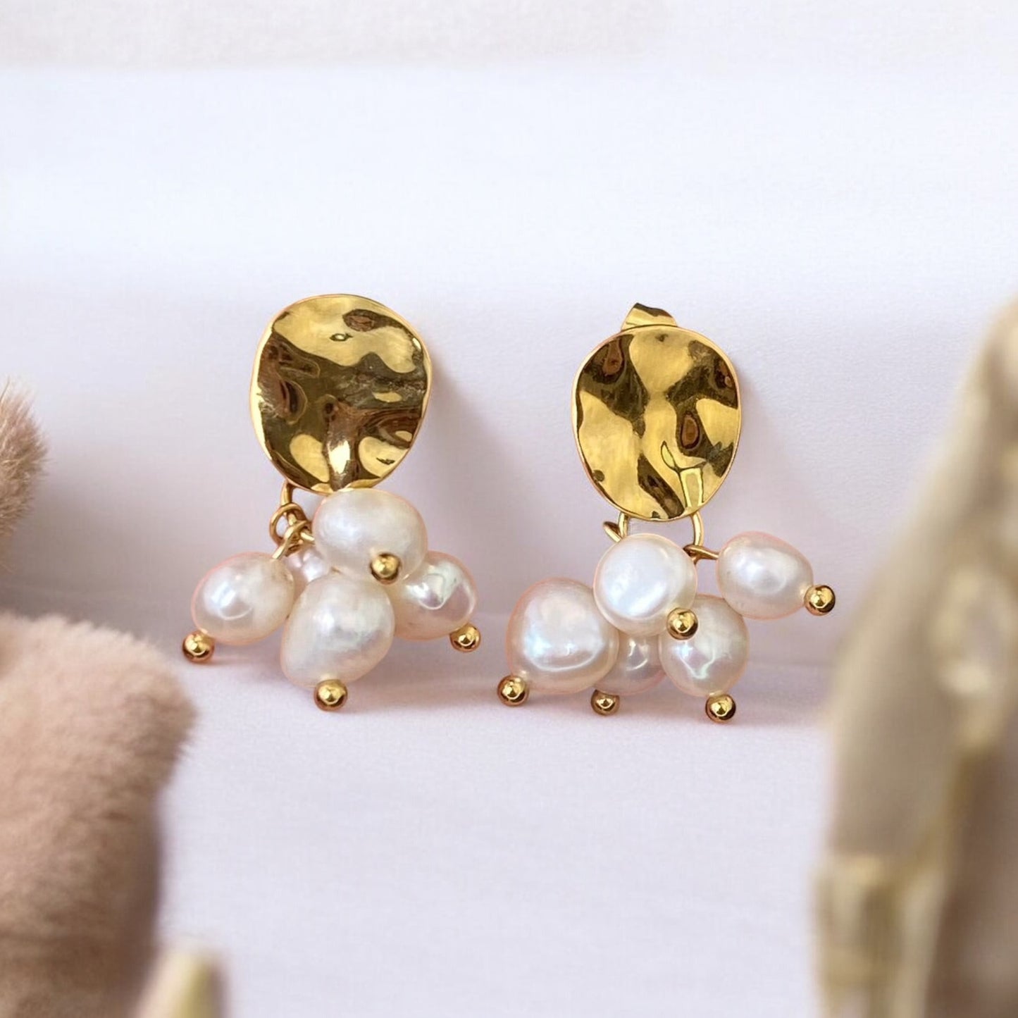 Gold Plated Stainless Steel Earrings with River Pearls