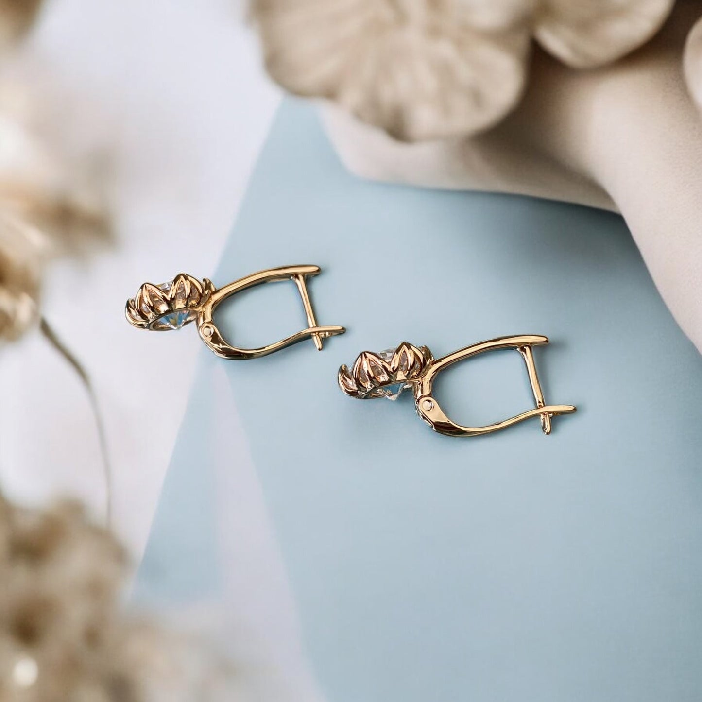 Gold Plated Stainless Steel Earrings with decorative crystal