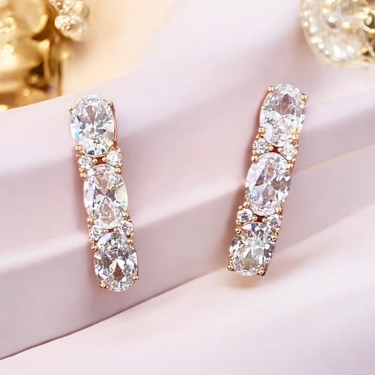 Gold Plated Stainless Steel Earrings with decorative crystals