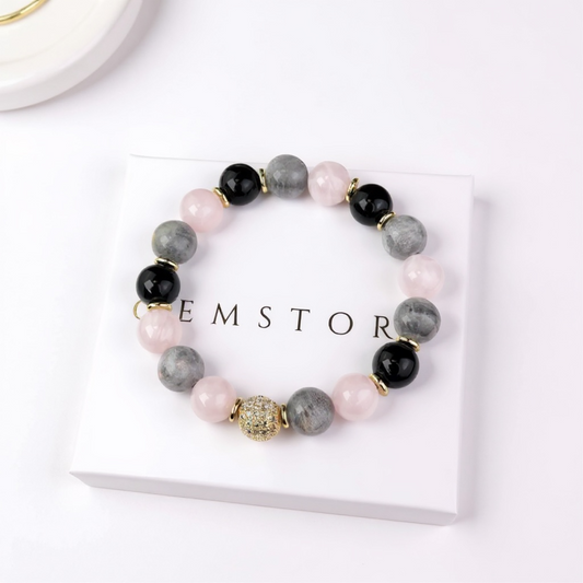 Rozā Kvarca, Ahāta un Labradorīta aproce (10mm)