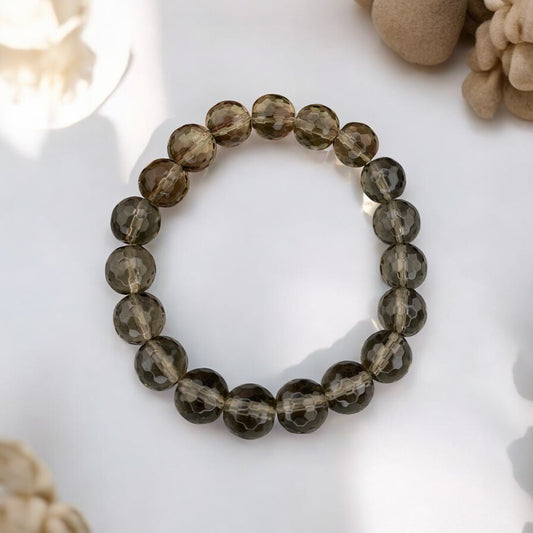 Dūmu Kvarca rokassprādze (Dūmu kvarcs / Rauhtopāzs 10mm, slīpēta forma)