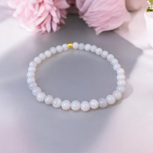 Zilā Mežģīņu Ahāta rokassprādze (Ahāts, 5mm. Veiksmei, veselībai un harmonijai.)