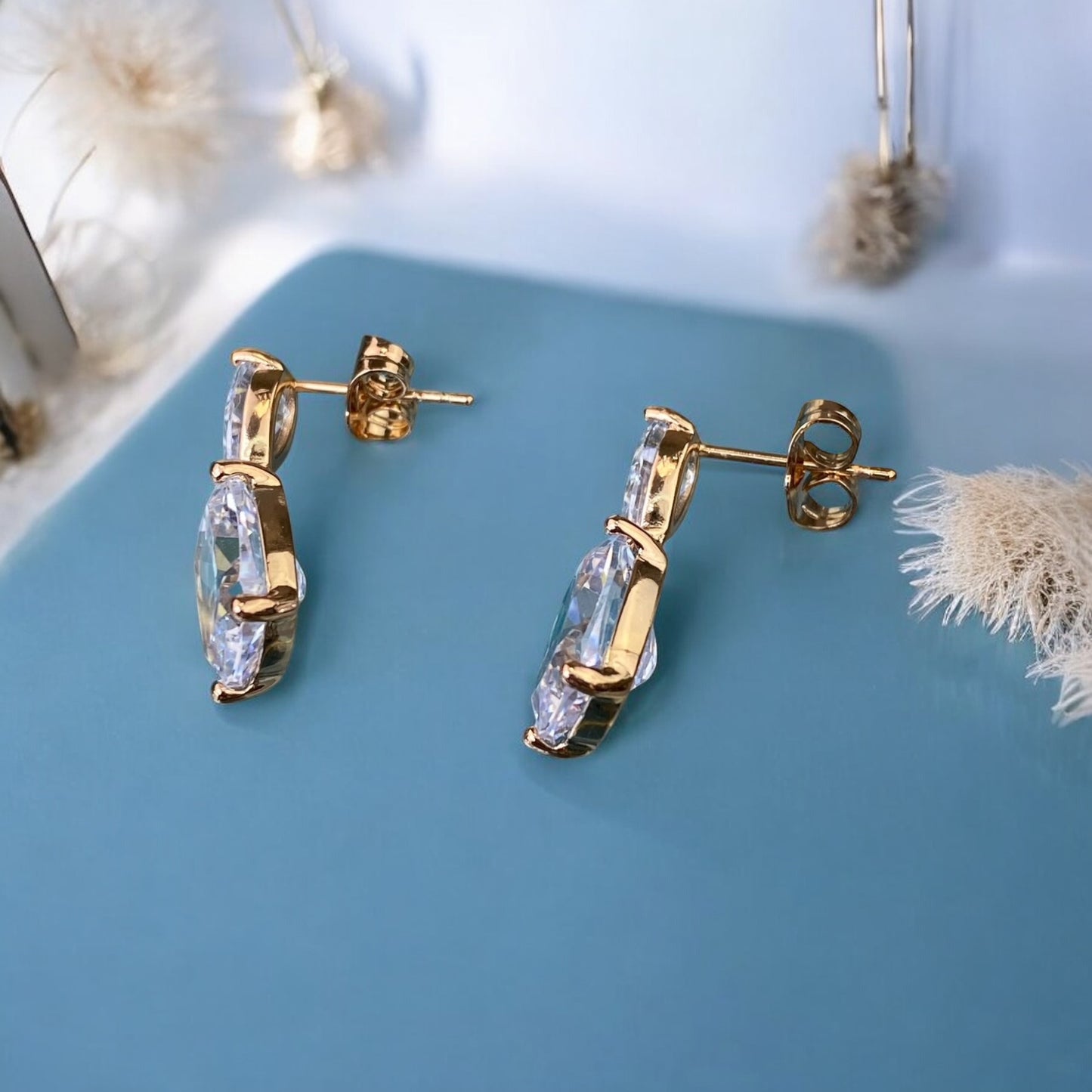 Gold Plated Stainless Steel Earrings with decorative crystals