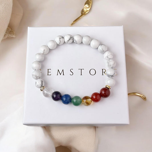 7 čakru rokassprādze ar Hovlītu (8mm)