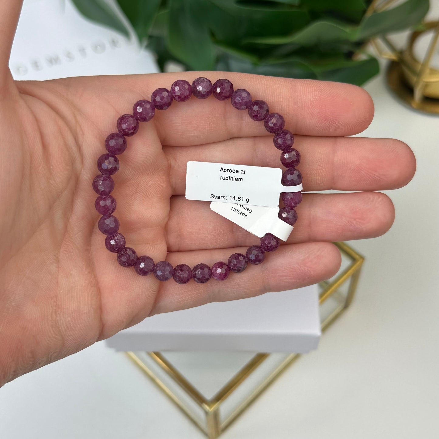 Rubīna rokassprādze ar sertifikātu (Rubīns 58ct, 6mm. Mīlestībai, panākumiem un enerģijai.)