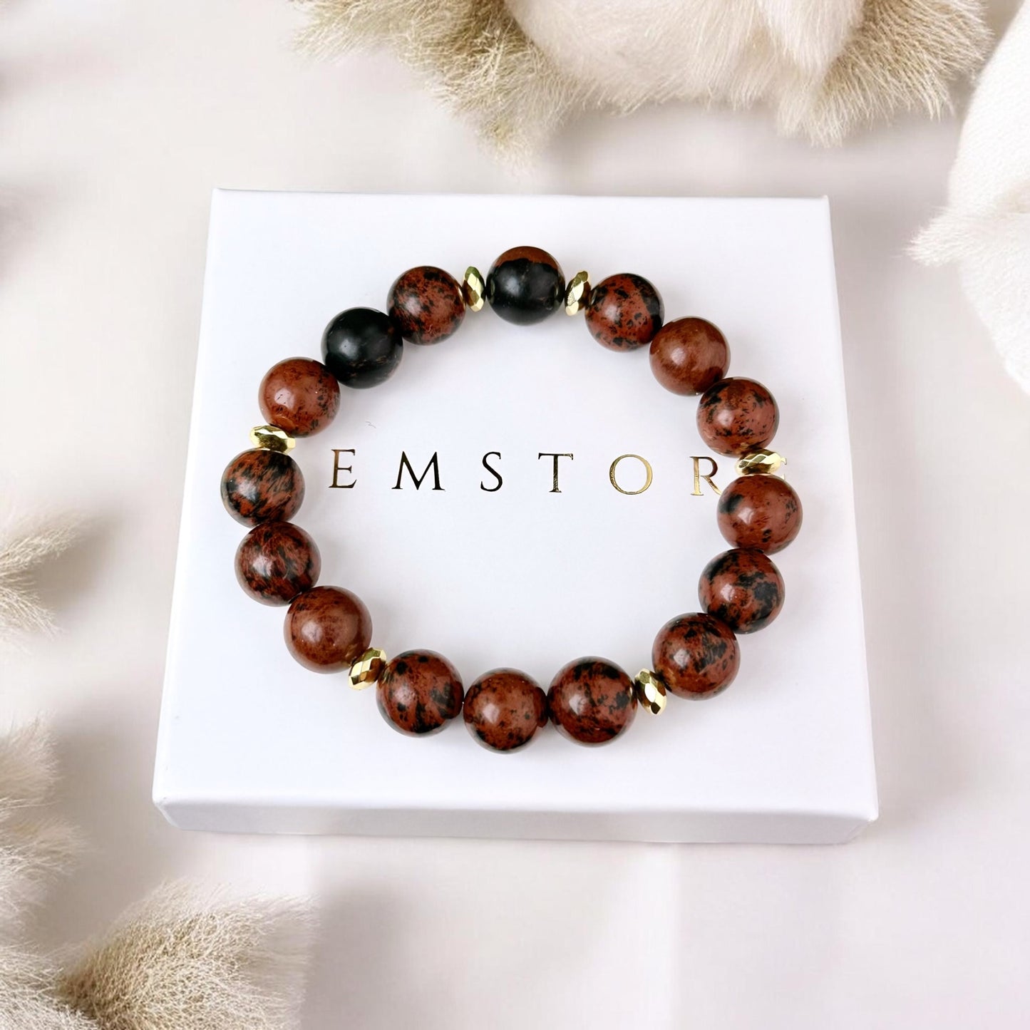 Mahagonijas Obsidiāna rokassprādze (Obsidiāns, 10mm. Stabilitātei, priekam un pozitīvai enerģijai.)