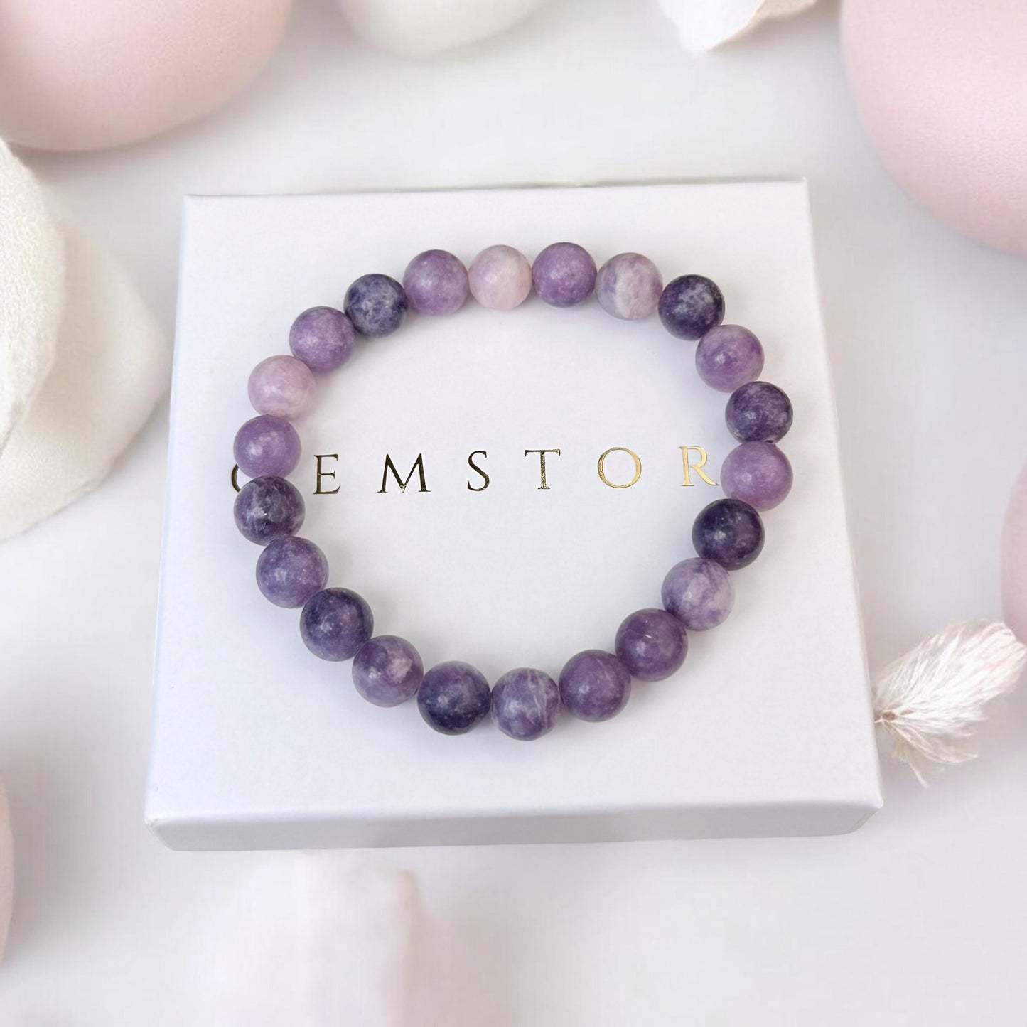 Lepidolīta rokassprādze (Lepidolīts 8mm. Mieram, līdzsvaram un izaugsmei)