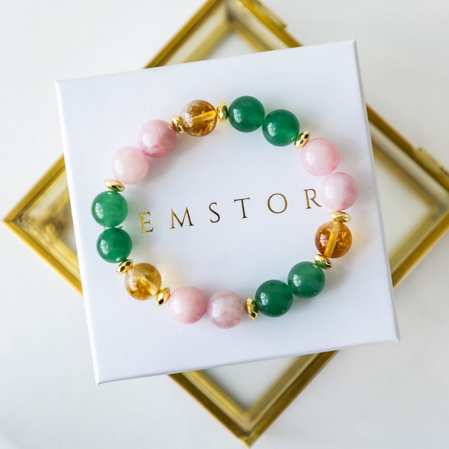 Madagascar Rose Quartz bracelet with Aventurine and Citrine (Rose Quartz, Aventurine, Citrine, 10mm.For love, money and luck)