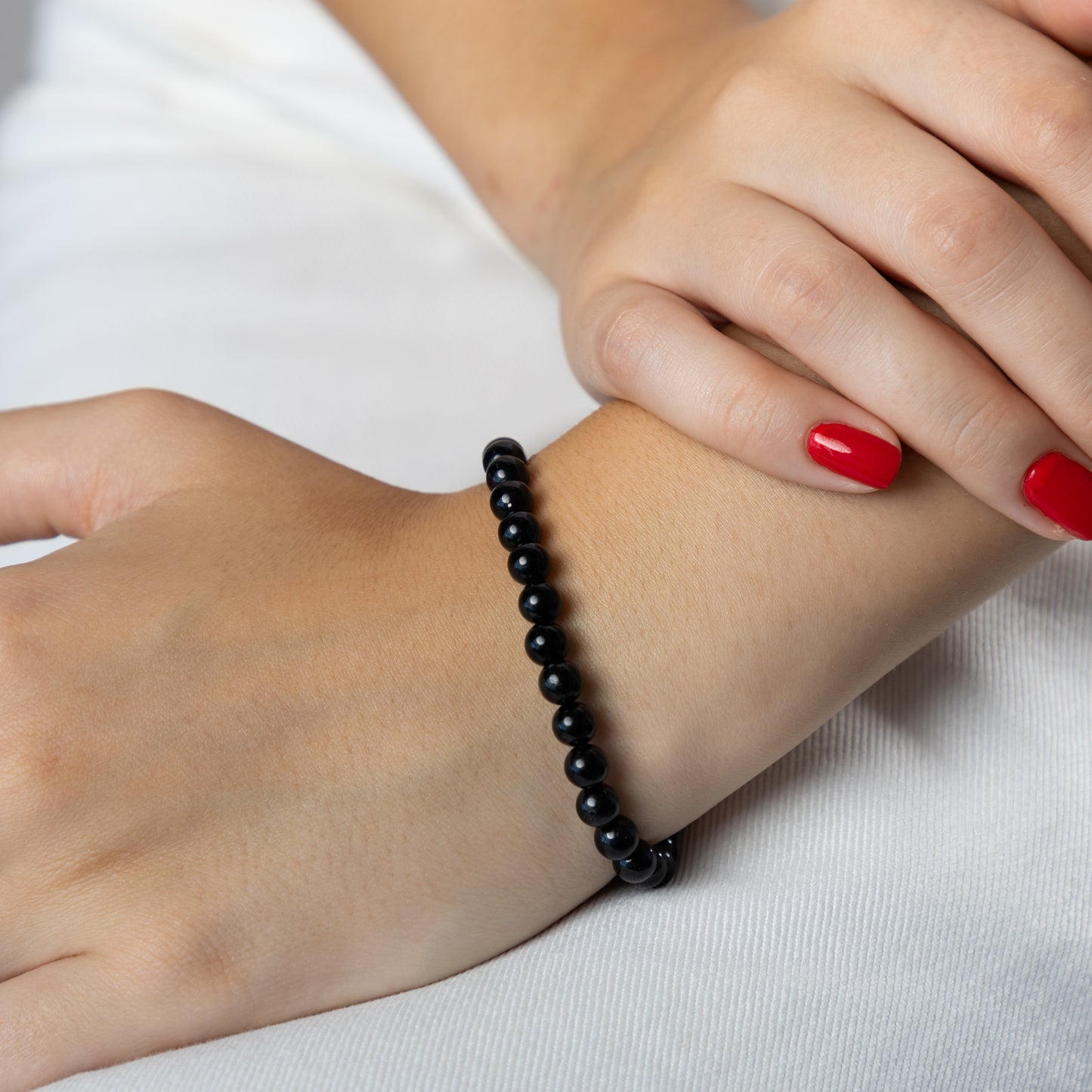 Black Tourmaline bracelet (Black Tourmaline/Schorl, 6mm. For protection, money and success.)