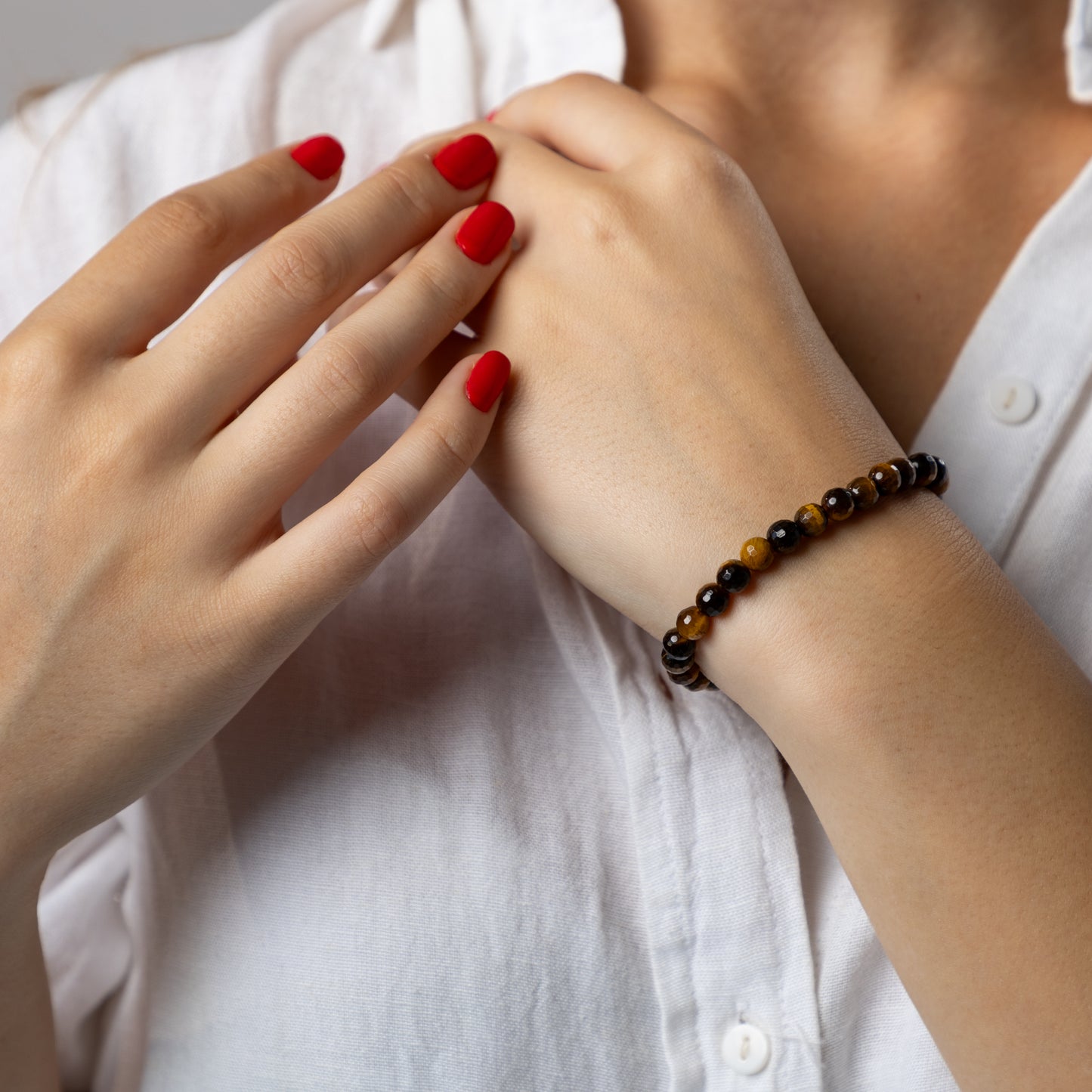 Tiger Eye bracelet (Tiger Eye, polished shape, 6mm. For protection, well-being and health.)