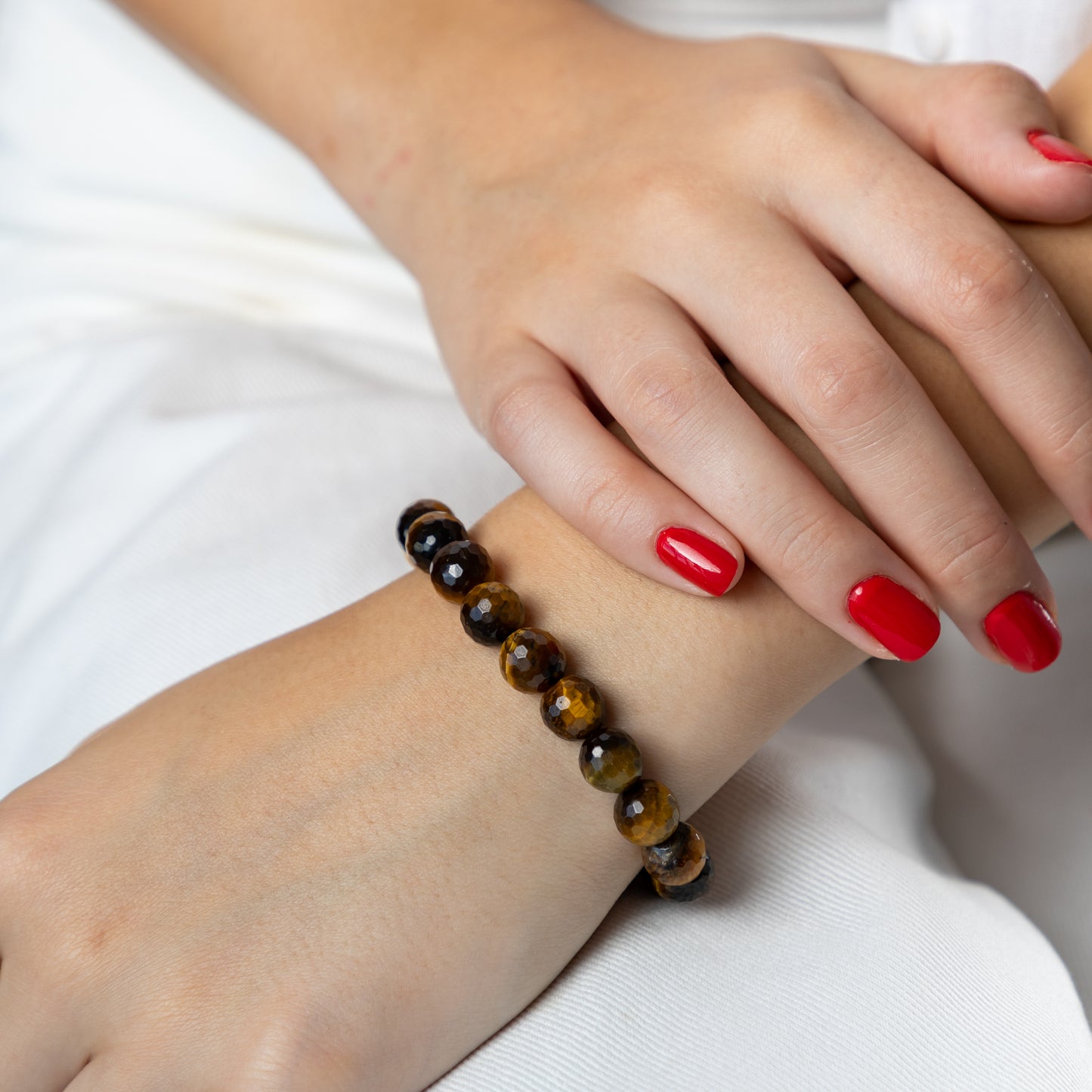 Tiger Eye bracelet (Tiger Eye, polished shape, 10mm. For protection, well-being and health.)