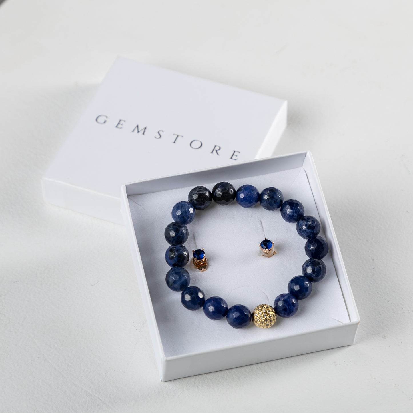 Sodalite bracelet set with decorative crystals earrings