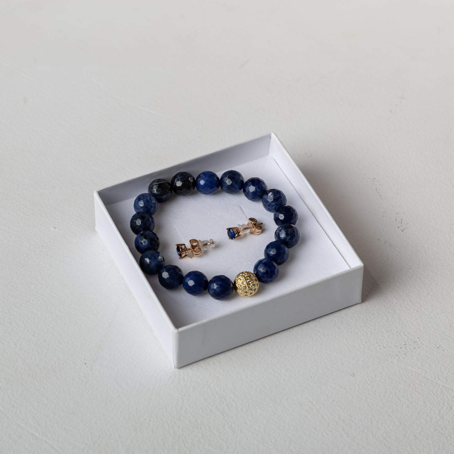 Sodalite bracelet set with decorative crystals earrings