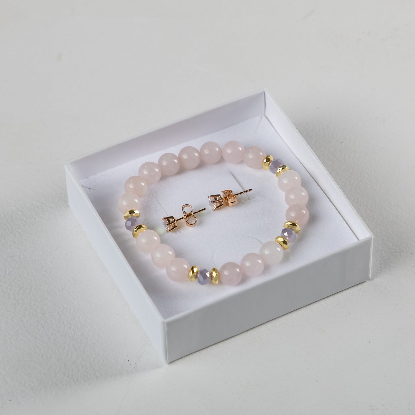 Madagascar Rose Quartz bracelet set with decorative crystals earrings