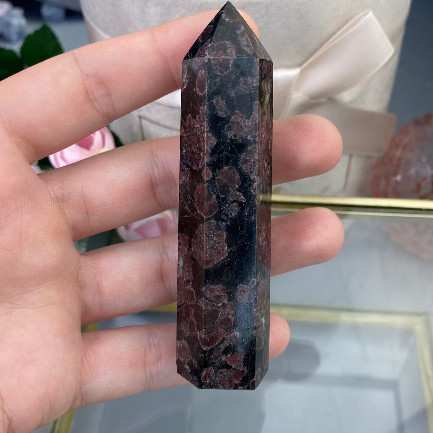 Garnet in Astrophyllite (Tower 9x2.2 cm)