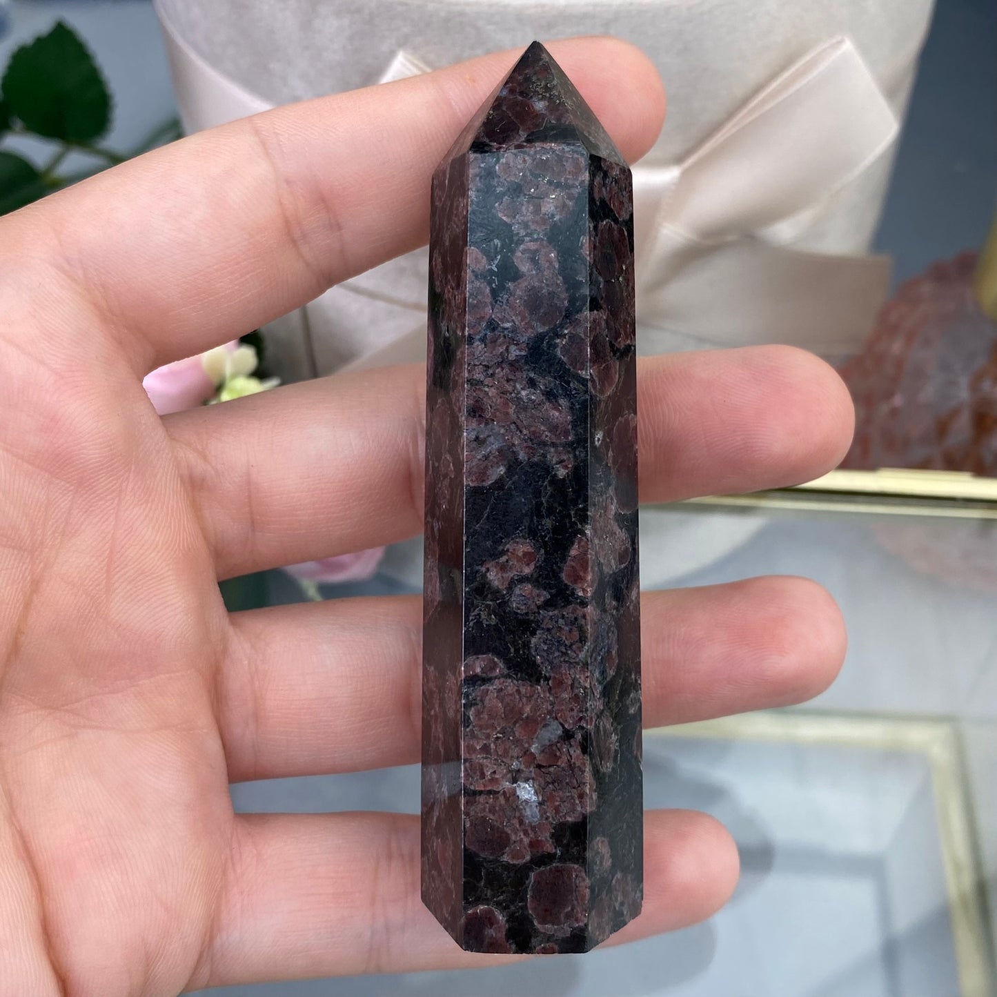 Garnet in Astrophyllite (Tower 9x2.2 cm)