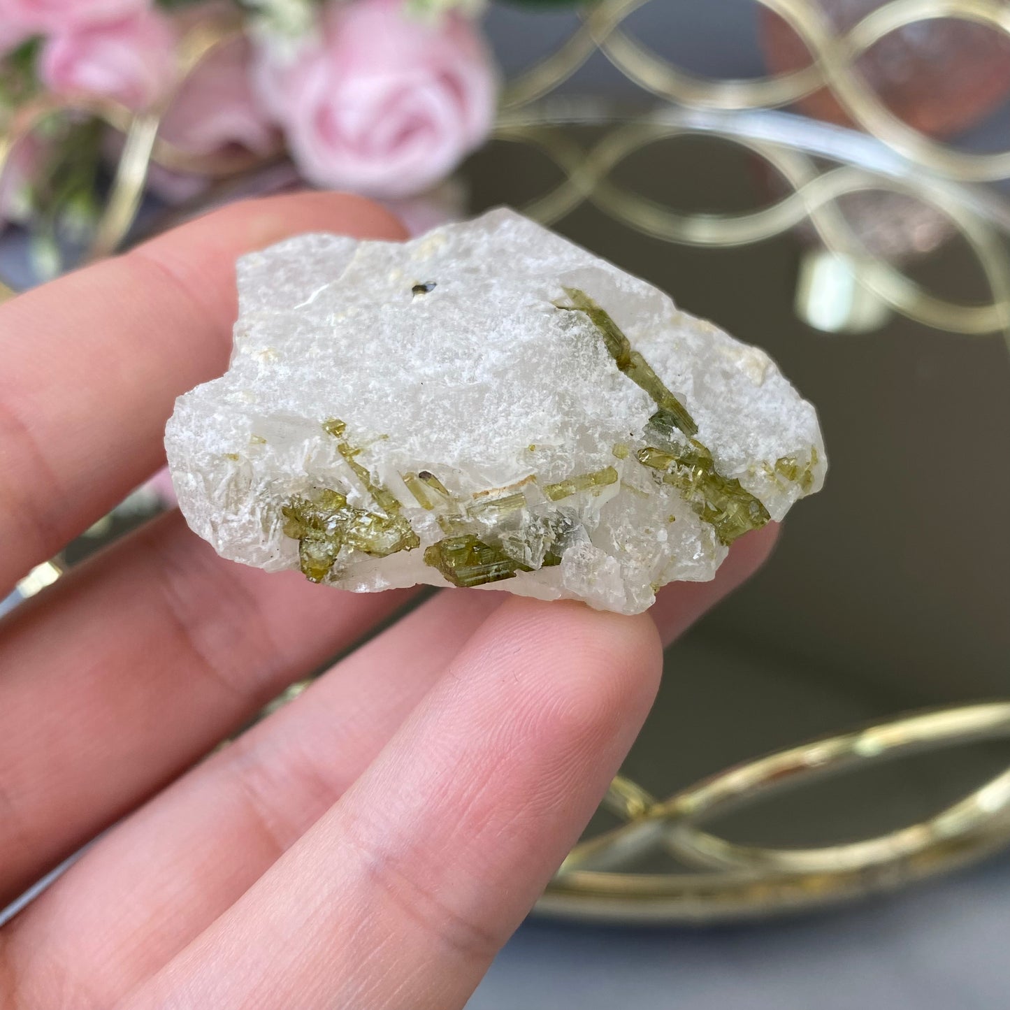 Natural Green Tourmaline in Quartz