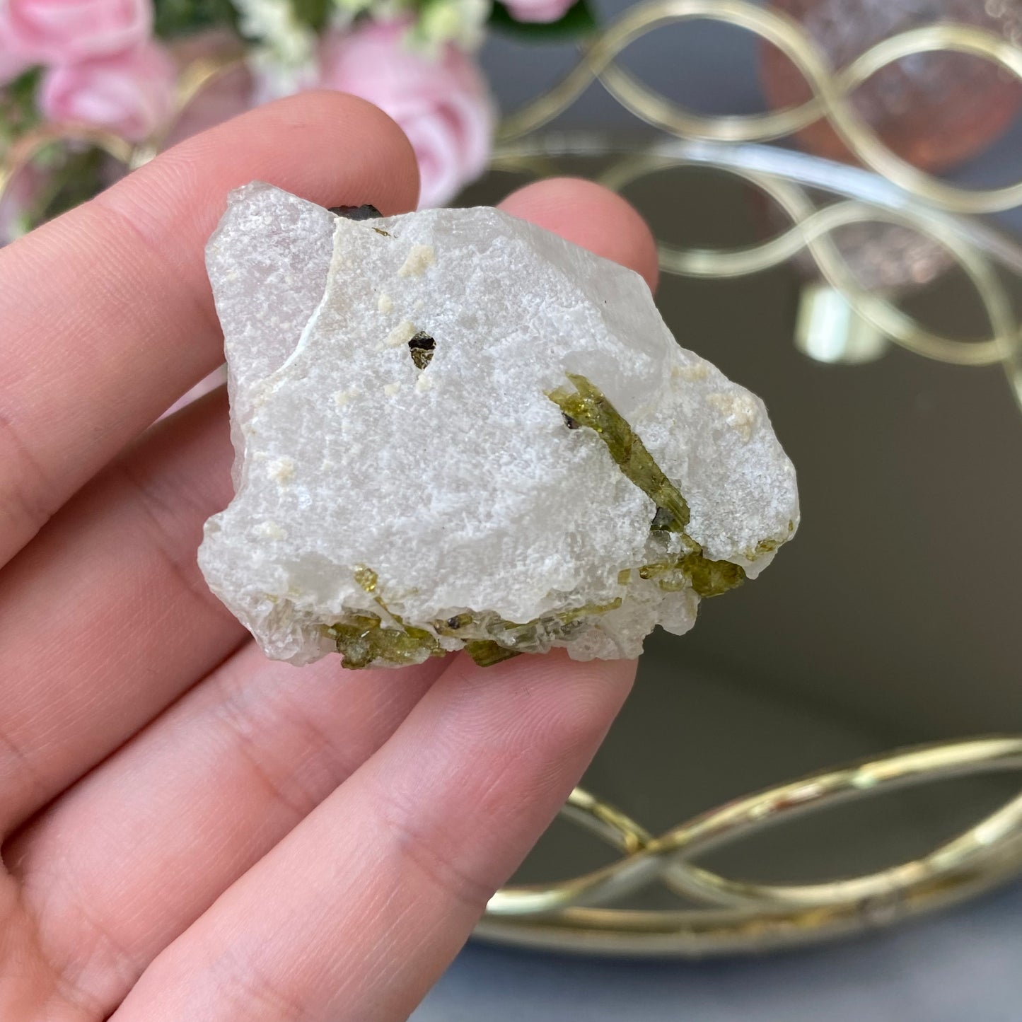 Natural Green Tourmaline in Quartz