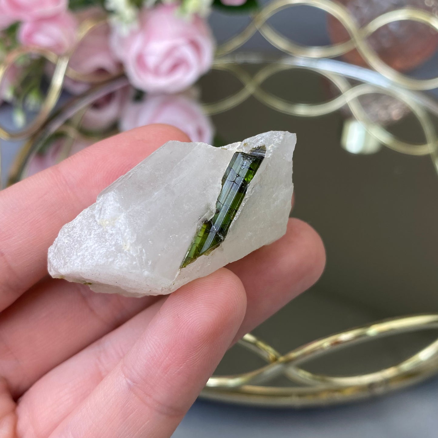 Natural Green Tourmaline in Quartz