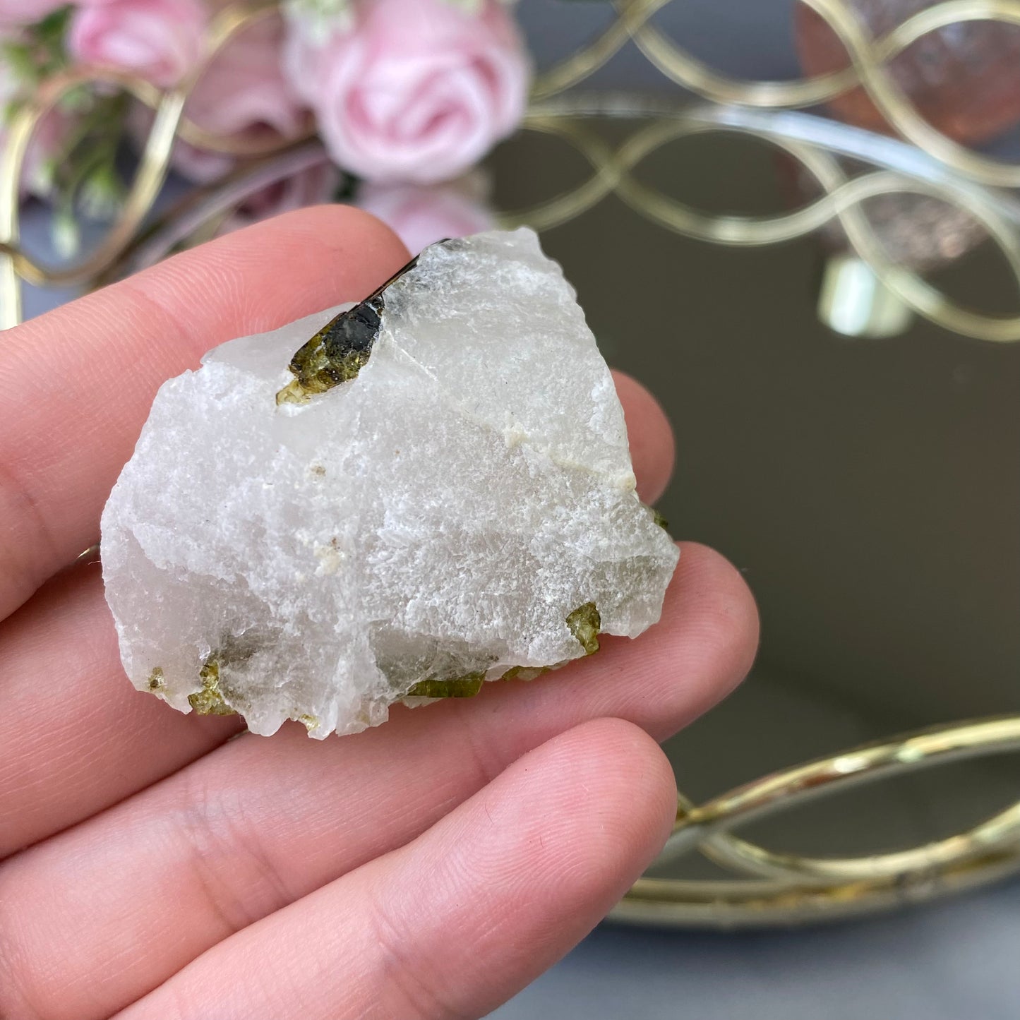 Natural Green Tourmaline in Quartz