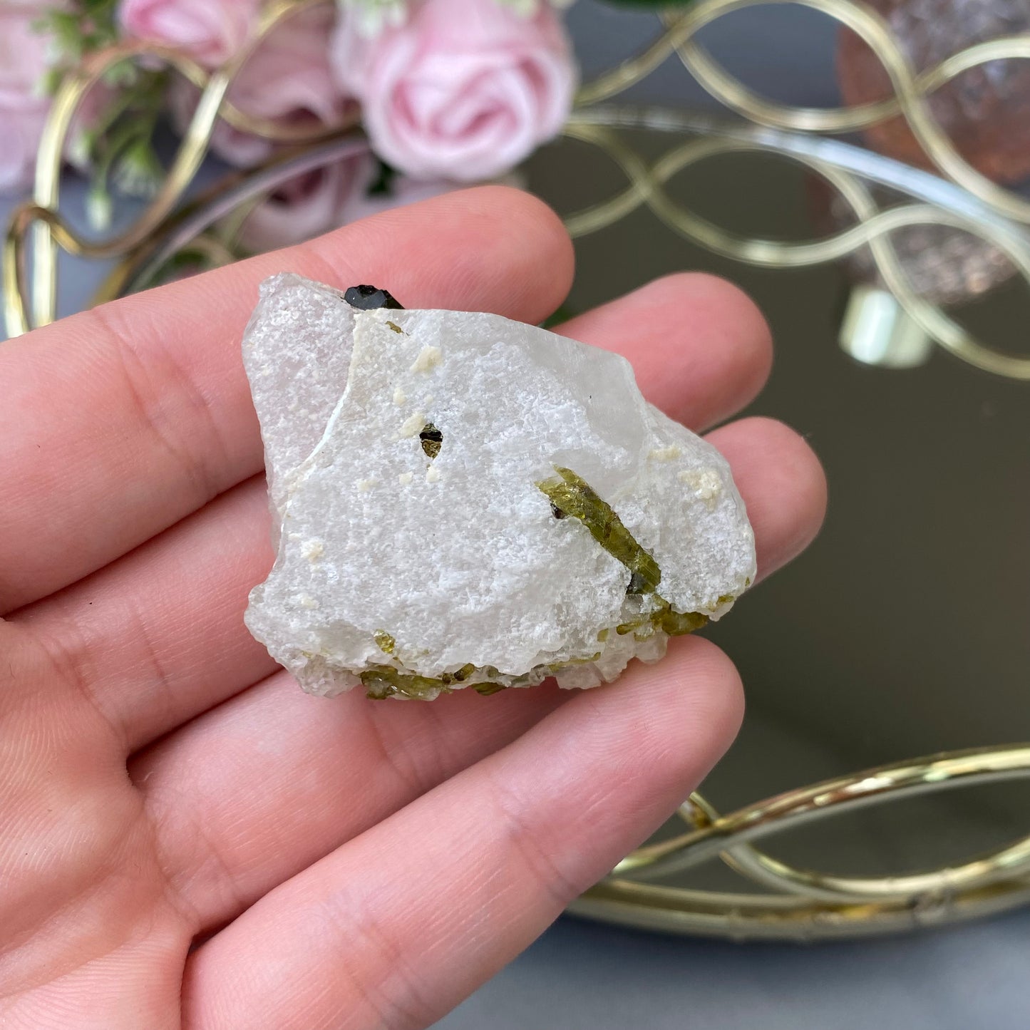 Natural Green Tourmaline in Quartz