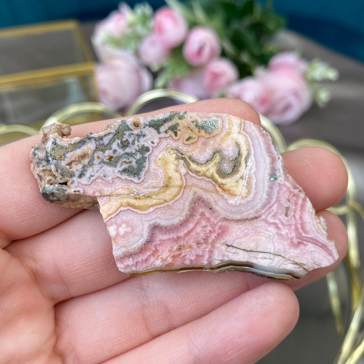 Natural polished Rhodochrosite plate 30g.