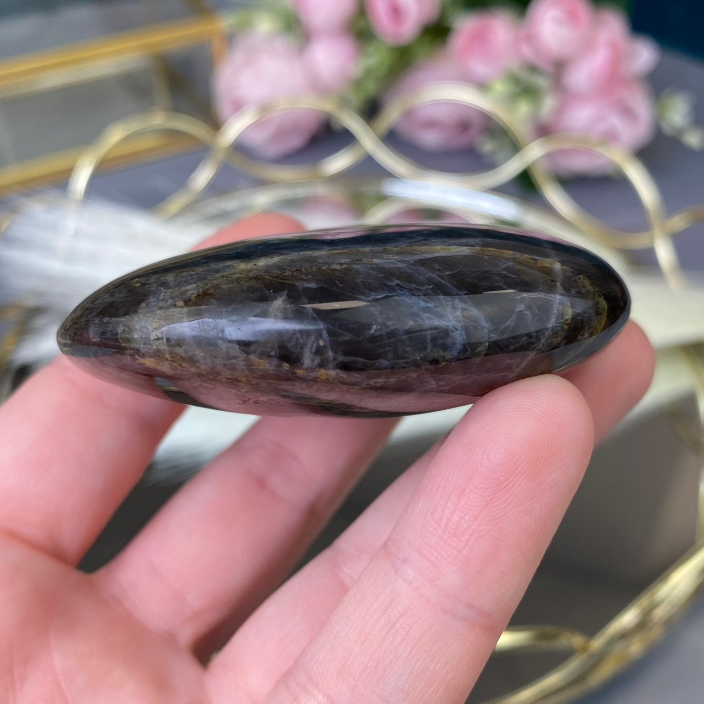 Natural polished Black Moonstone 121g.