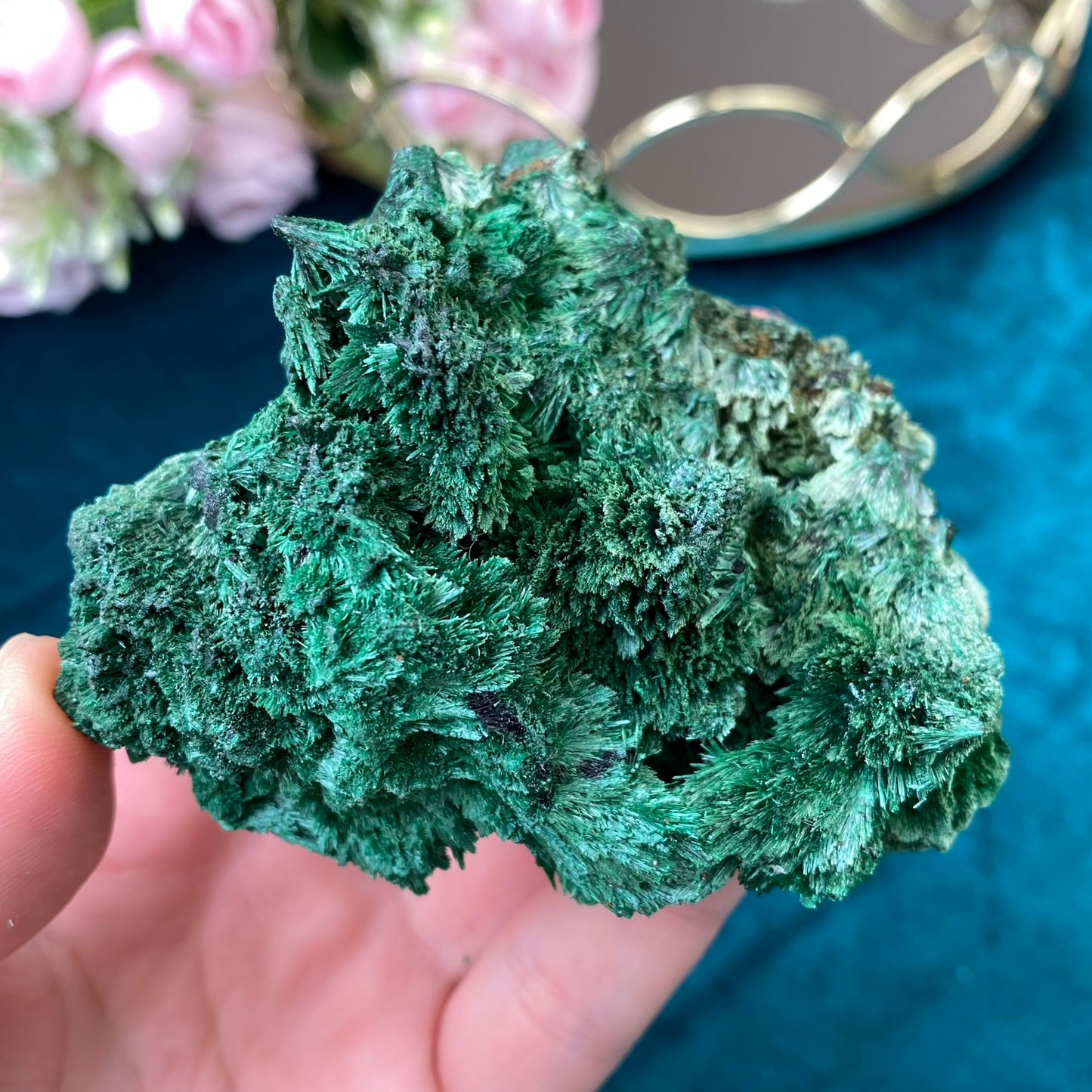 Natural raw Satin Malachite/ Velvet Malachite 213g. (Congo)