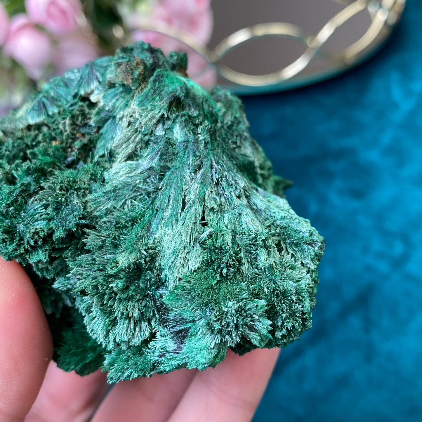 Natural raw Satin Malachite/ Velvet Malachite 213g. (Congo)