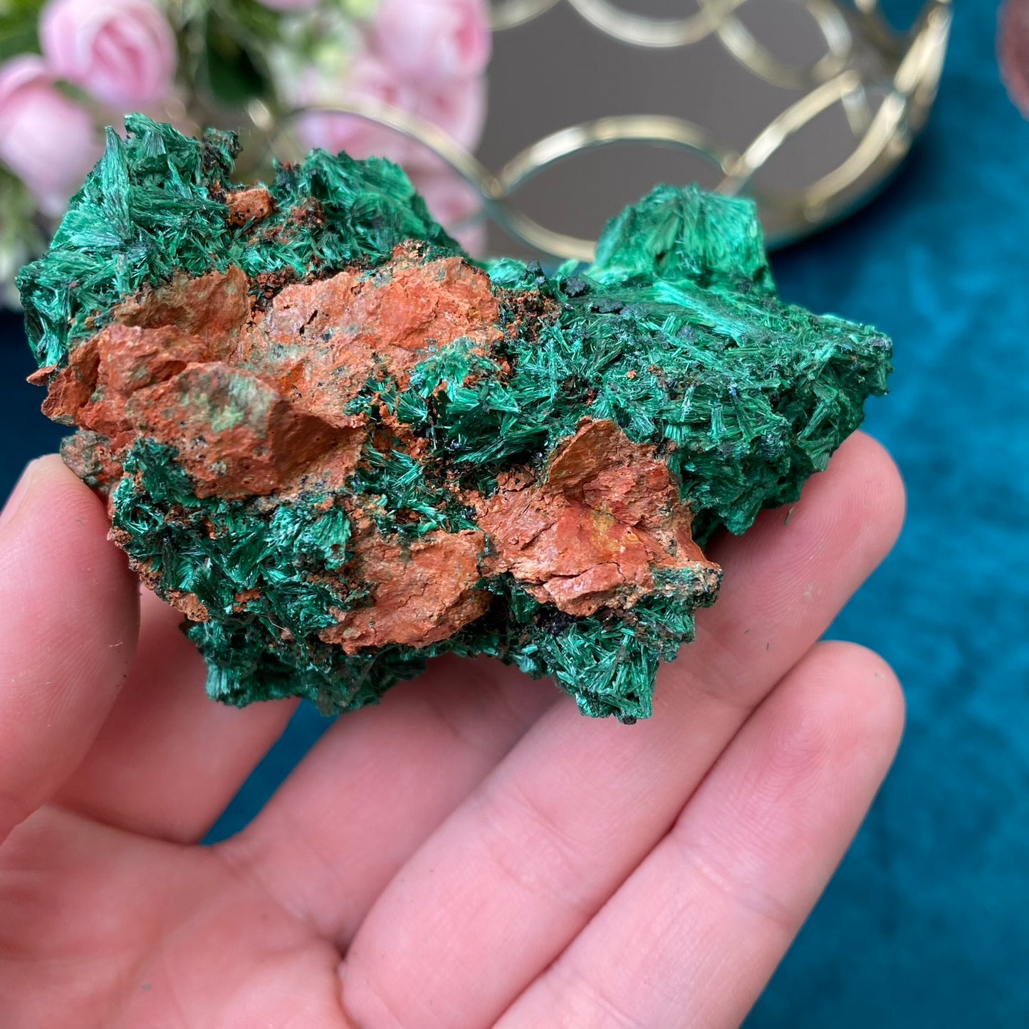 Natural raw Satin Malachite/ Velvet Malachite 122g. (Congo)