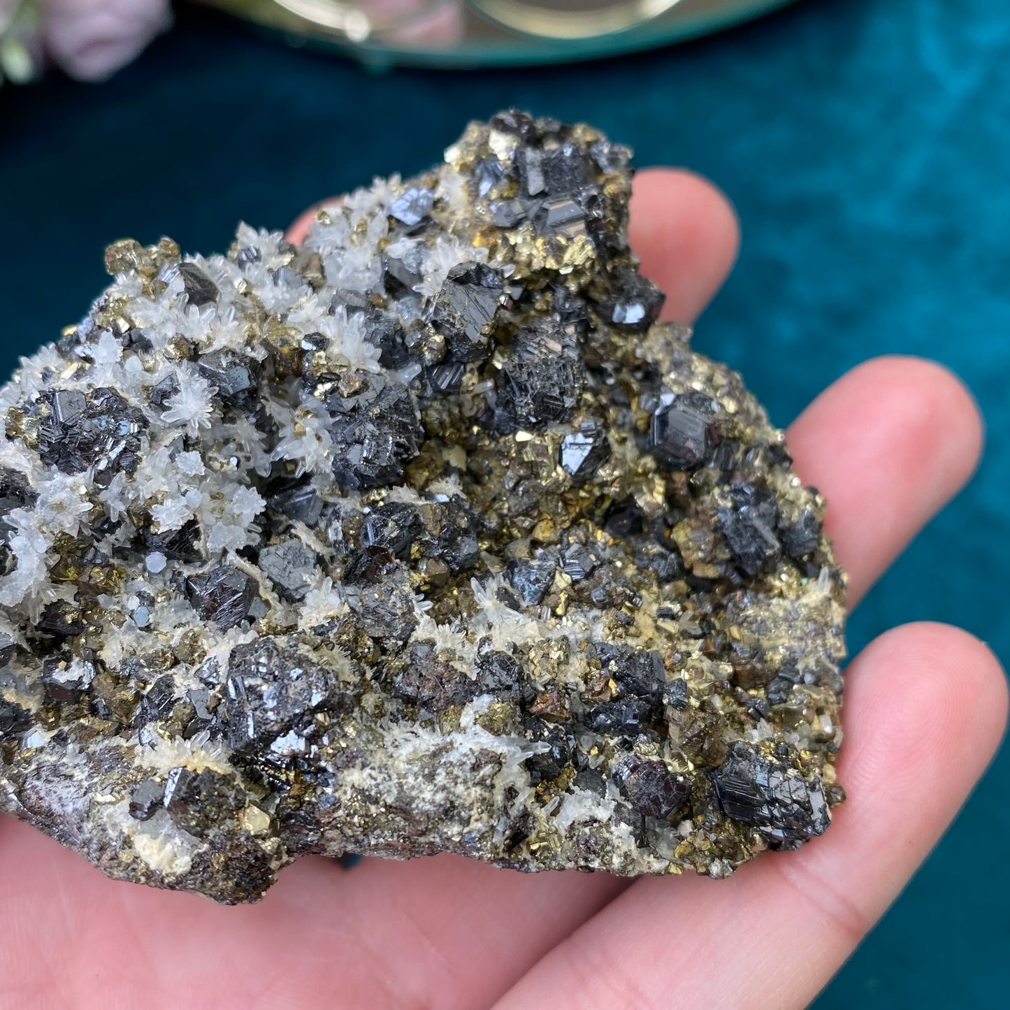 Natural raw Pyrite, Galena, Sphalerite and Clear Quartz 269g.