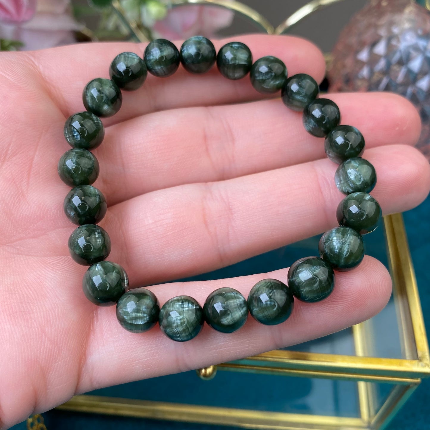 Seraphinite bracelet (Seraphinite,8mm. For  protection, money, and harmony.)